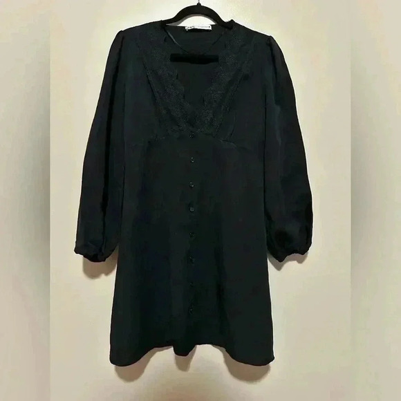 Zara Black Combination Lace Mini Dress - Size M - Picture 2 of 6